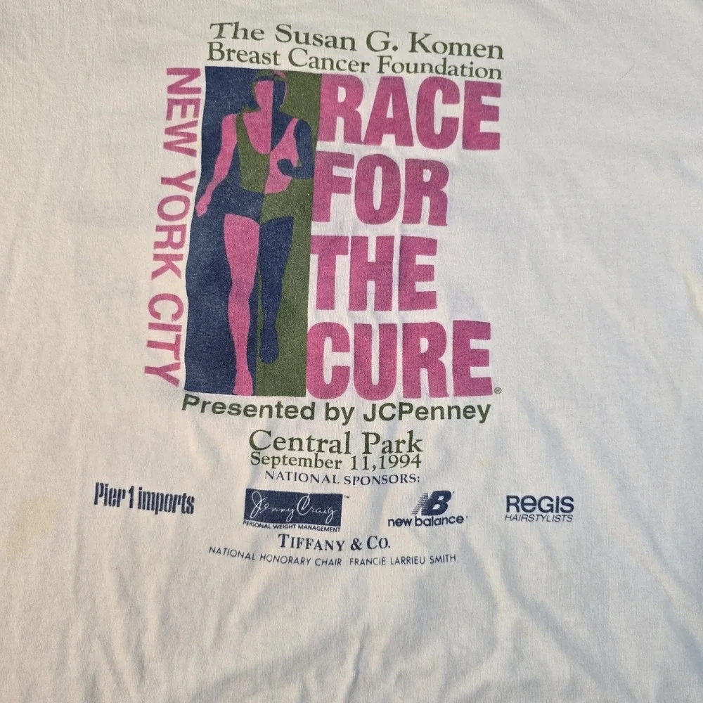 1994 Susan G. Komen Race For The Cure NYC T-Shirt L + Tiffany & Co Silk Scarf